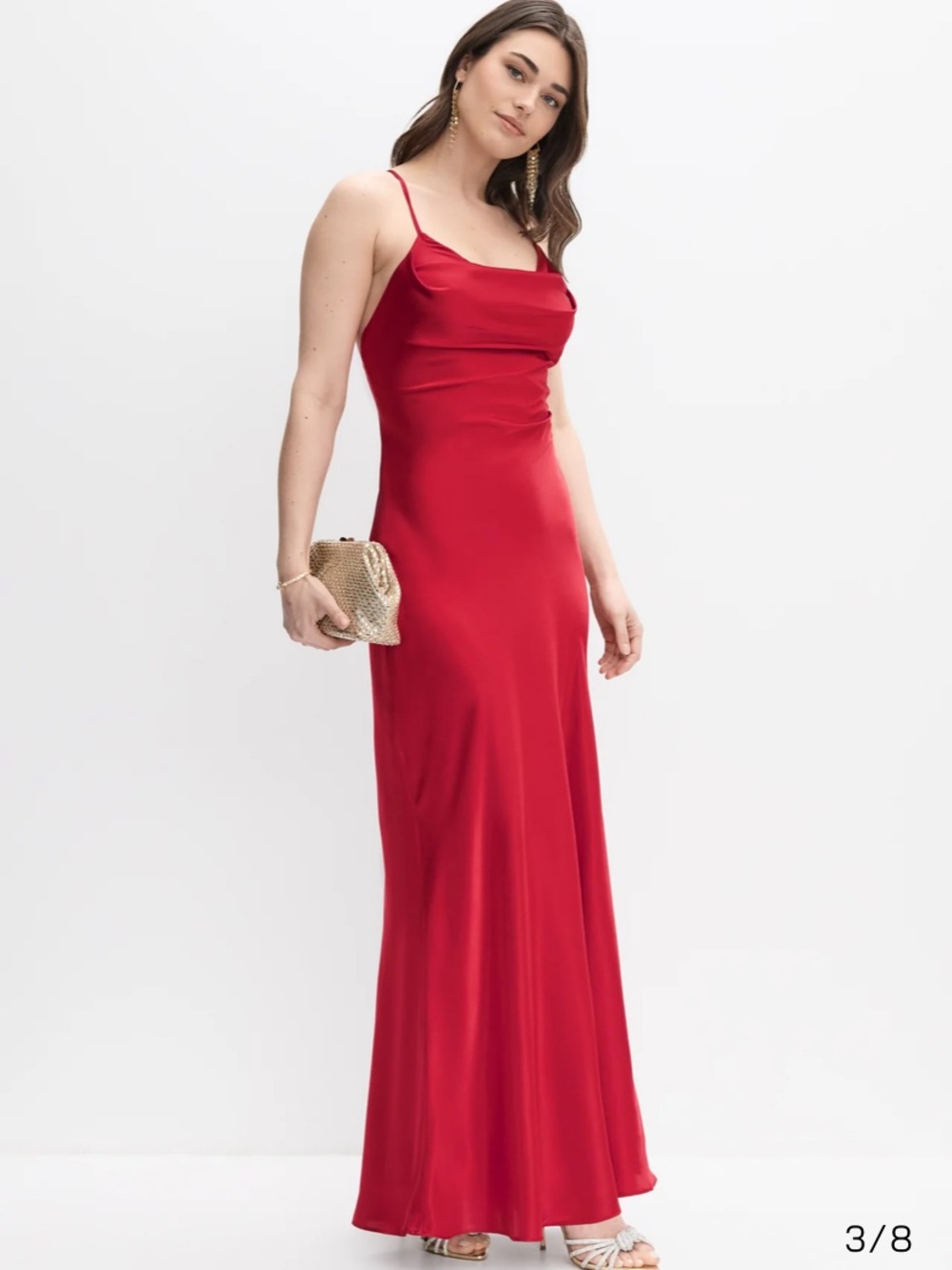 Red Satin Cowl Neck Slip Maxi Dress - Women